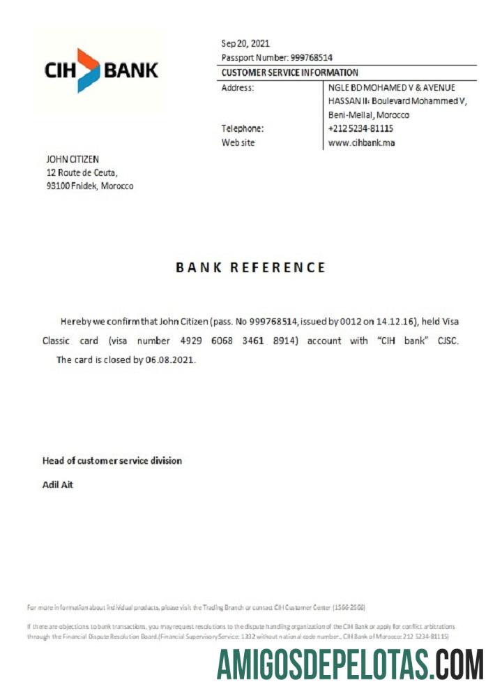 Referência de fechamento do banco CIH de Marrocos amostra